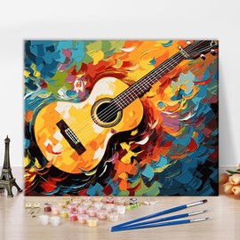 Adult Paint by Number Musical Instrument Modern Canvas Paint by Numbers Kids Guitar Paints by Numbers Artwork Beginner Colorful Paint by Numbers for Friends Gift for Home Wall Decor 16x20 in