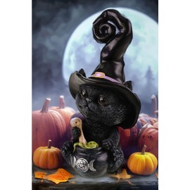 Kremers Schatzkiste Black Witch Cat with Hat cm Gothic Decorative Occult for Standing Up Cat Decoration with Witch Hat