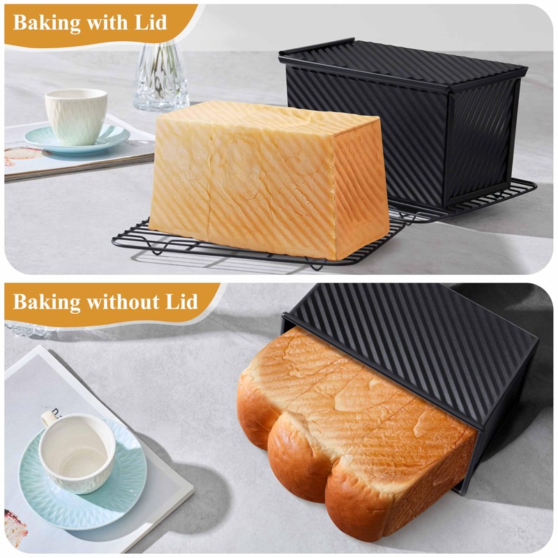 2 Pack Pullman Bread Loaf Pan with Lid, 1 Pound