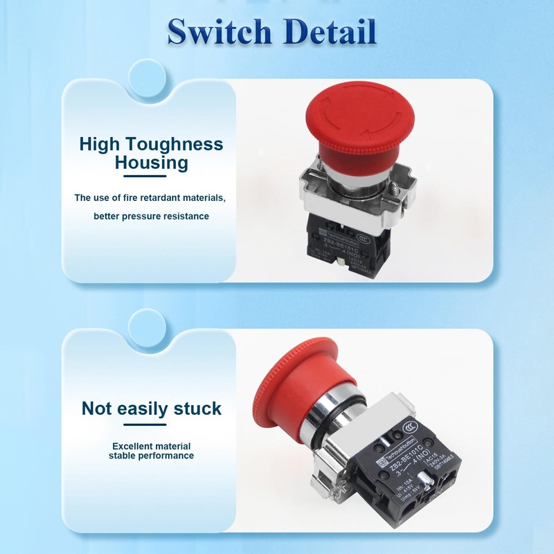 Heyiarbeit 600V 10A Emergency Stop Push Button Switch ZB2-BE101C Self-Locking