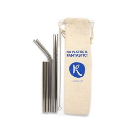 Reusable Drinking Straws, E-Koala 6 Pack Stainless Steel Straws with Coir and Cotton Bag for Carry