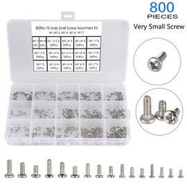 HanTof 800pcs Tiny Screws for Electronics, M1/M1.2/M1.4/M1.6/M1.7 Very Small Phillips Pan Head Machine Screws, Micro screws, Mini Screws Assortment Kit for Electronic Repair,Nickel-Plated Carbon Steel
