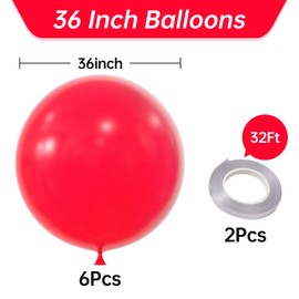 KALOR 36 Inch Giant Red Balloons, 6 Pack Large Round Red Latex Balloons for Anniversary, Birthday, Christmas, Wedding, Baby Shower Party Decorations