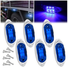 Ygmylandbb LED Trailer Marker Light Truck Side Marker Light 6LED Clearance Marker Lamp for Heavy Duty Truck Trailer RV Cab Boat Bus Lorry, Chrome Bezel, Oval, Blue, 12V 24V, 6 Pcs