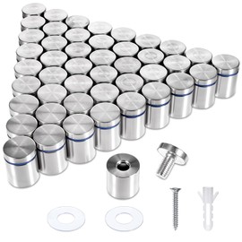 Set of 50 Standoff Screws for Acrylic, 1 in. Dia X 1 in. L Stand Off Wall Mounts Stainless Steel Standoff Mounting Hardware Kit with Screws and Anchors for Hanging Acrylic Picture Frame Signs, Silver