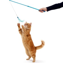 SmartyKat Juguete de Varita de Plumas para Gato, Extensible hasta 24 Pulgadas, Azul, Talla única