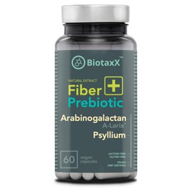 Psyllium Husk (Plantago ovata) + Arabinogalactan ≥95% - 660 mg, 60 Vegan Capsules - Prebiotic Fibre for Gut Health