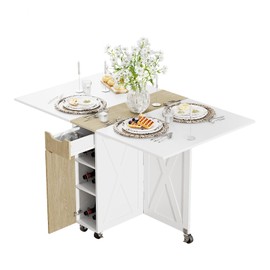 3imothrix Folding Dining Table, Small Dining Table, Space Saving Dining Table with 6 Wheels, Kitchen Table Sewing Table for Small Spaces (White)