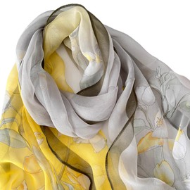 FAIRYGATE Ladies Scarf Women Chiffon Shawl Neckerchief Long Head Wrap Thin Yellow Scarves Beach Women Hijab Vintage Bridal Shawl Scarfs Colorful Cloth B7211