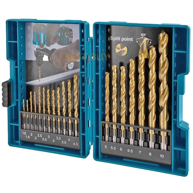Makita HSS-TIN DIN338 Drill Bit, Set of 19, Case Included,