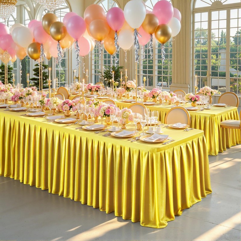 6FT Gold Satin Tablecloths for Rectangle Tables - Shiny Spandex