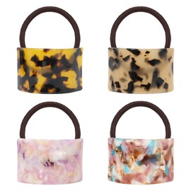 Honbay 4PCS Fashion Acrylic Acetate Geometric Arc Elastic Hair Ties Tortoiseshell Hair Cuff Wrap Decorative Hair Ropes Stretch Hair Bands Hair Rings Elastic Ponytail Holders Hair Accessories