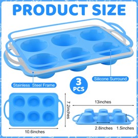 Silicone Cupcake Pan, 3 PCS Silicone Baking Muffin Pans For Baking Non Stick 6 Cups Silicone Muffin Tray With Metal Frame Muffin Tin For Egg Bite, Cornbread, Tart, Brownies, BPA Free & Dishwasher Safe