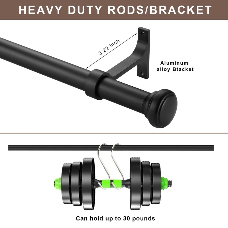 Heavy Adjustable Curtain Rod, 1 inch, 28-48 inch, Round Cap,