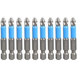 Teocpai 10Pcs 50mm PZ2 Pozidriv Screwdriver Bits Set Magnetic Anti-Slip Drill Bit, 1/4 Inch Hex Shank Screwdriver Bit S2 Steel