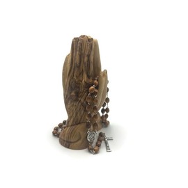 Praying Hands Decor, Olive Wood Praying Hands 6 inch and Rosary from Bethlehem the Holy Land, Wooden Praying Hands Statue, prayer Hands Sculpture, Rosary Holder Statue (Praying Hands & Rosary)