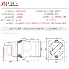 APIELE (Pack of 2) 22mm 2 Position Selector Switch Momentary1NO XB2-10X/22 (2 Position Momentary)