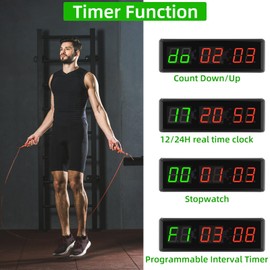 PELLOR Gym Timer, Gym Clock, LED Countdown Countdown Digital Wall Clock, Interval Timer With Stopwatch, Adjustable Brightness, Training Timer With Remote Control For Home Garage Outdoor