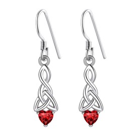 Celtic Birthstone Earrings, January Birthstone Dangle Earrings, Garnet Drop Earrings, Womens Birthstone Jewelry, 925 Sterling Silver Celtic Dangle Earrings For Women