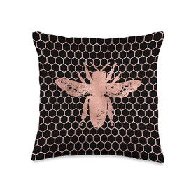 Bee Lover Beehive Farmhouse Pink Black Honeycomb Gift Throw Pillow