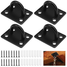 Pack of 4 M6 Eye Plate with Eyelet, Stainless Steel Cover Plate, Eye Plate, Wall Eyelet, Eye Plate, Wall Hook, Eyelet Holder with Screws, Black, 40 x 45 mm for Ropes, Hammocks, Gymnastics Rings