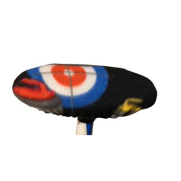 Handmade Curling Broom Cover Black Fleece with Curlings Stones