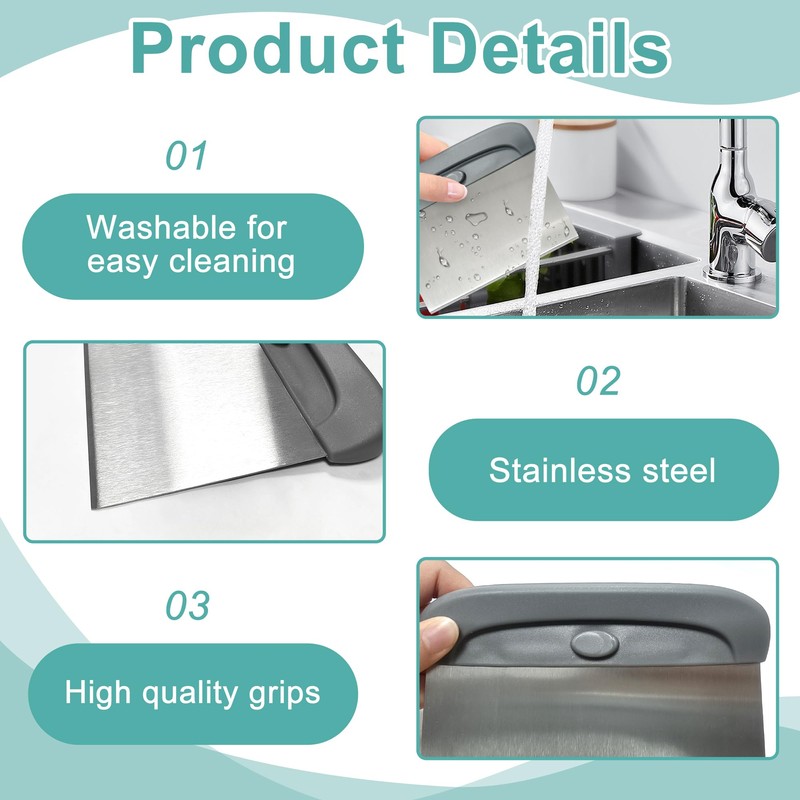2-in-1 Stainless Steel Bench Scraper and Dough Cutter, Multipurpose Tool
