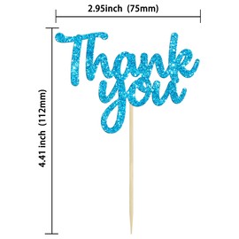 Gyufise 36 Pack Thank You Cupcake Toppers Black Glitter Thanksgiving Cupcake Picks Decorations for Baby Shower Boys Girls Birthday Party Supplies …