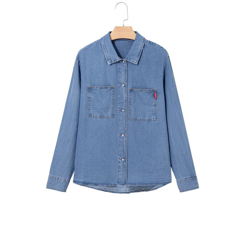 Sidefeel Women's Denim Shirts Button Down Jean Shacket Spring Outfit