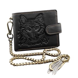 Wolf Mens Snap Coin Card Holder Leathr Wallet With Keychain W79B