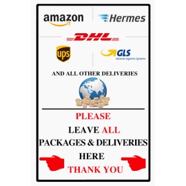 Leave Package Here Bleach Signs, 20 cm x 30 cm Metal Signs, Delivery Decor for the Front Door Leave Package Here Metal Tin Sign (EN on the left side 2312)