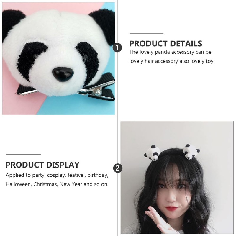 4Pcs Adorable Panda Diadema Pinza para El Cabello Atractivos Accesorios