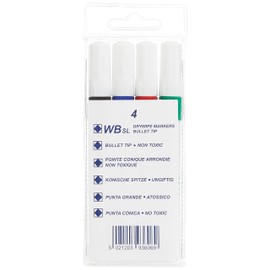 4 Whiteboard Drywipe Marker Pens Bullet Tip Non-Toxic Ink