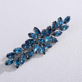Lenjicons Luxury Flower Rhinestone Wedding Hair Clips French Rhinestone Hair Barrettes Elegant Crystal Handmade Bridal Headpiece Bridal Hair Clips for Women (peacock blue)