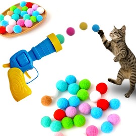 Minlend Cat Ball Launcher Toy for Indoor Cats – 30PCS Plush Cat Balls with Launcher Gun, Interactive Cat Toys for Exercise, Enrichment, Kitten Birthday & Gift