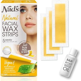 Nad's Facial Wax Strips - Natural All Skin Types - Waxing Kit With 30 Face Wax Strips & Post Wax Oil, 1 Count