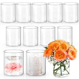 12pcs Glass Cylinder Vases for Centerpieces | 4 Inch Tall Flower Vase for Wedding Decorations, Clear Floating Candle Vases in Bulk, Hurricane Candle Holders for Table, Home Décor