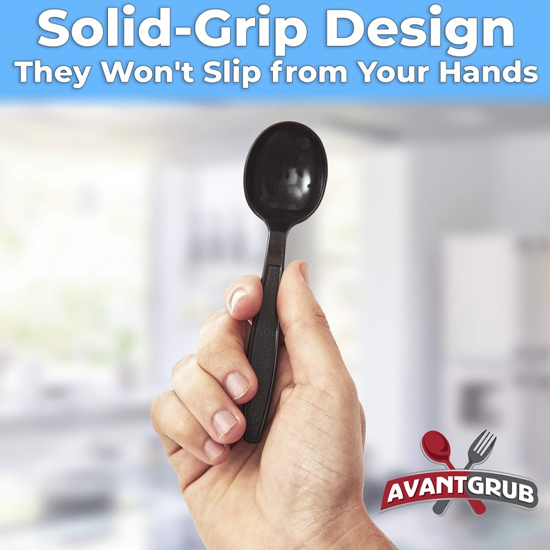 Extra Sturdy, Pro-Grade Plastic Soup Spoons 100 CT. Black, Heavy