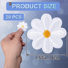Pndeyo 20pcs Daisy Flower Iron on Patch, Cute Flower Sew on Repair Patch, Floral Embroidered Applique Sewing Accessories for Hat Bag Jackets Jeans Shoes Decoration- White
