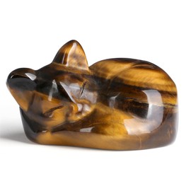 YATOJUZI 2" Cat Decors Statue Tiger's Eye Crystals Sleeping Cats Decor Hand Carved Cute Animal Statues Figurines Crystal Decor Room Home Office Desk Decorations Cat Gifts for Women