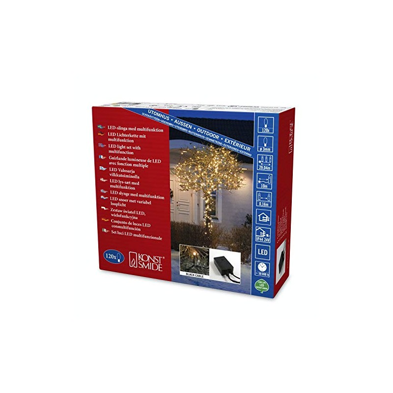 Konstsmide Micro LED Lichterkette, mit Multifunktion, 120 bernsteinfarbene Dioden, 24V