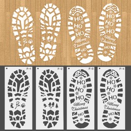 HOWAF Christmas Stencils, 2 Pairs Reusable Santa Footprint Stencils, Christmas Drawing Stencils, Plastic Painting Stencils for Christmas Decoration
