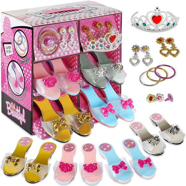 fash n kolor Princess Dress Up and Play Shoe and Jewelry Boutique with Fashion Accessories for Girls Dress Up, Age 3 - 10 yrs Old (Pink)
