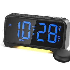 Mesqool Alarm Clock with Bed Shaker for Deaf & Heavy Sleepers - Loud Vibrating Alarm, Blue LED Display, 5 Brightness & Volume Levels, Dual Alarms, USB Powered, Snooze, 12/24H, DST, Bedside Clock
