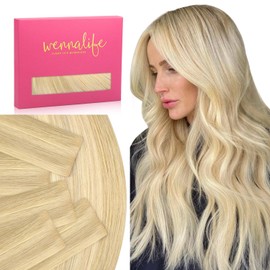 WENNALIFE Invisi Edge Tape in Hair Extensions Human Hair, 22 Inch 30g 10pcs Light Blonde Highlighted Golden Blonde Invisible Luxury Remy Hair Extensions Natural Seamless Injected Straight Extensiones
