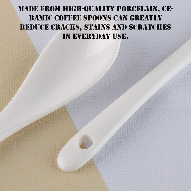 AKOAK 6.7" Ceramic Egg Spoon Set (5 Pieces), White Long-Handled