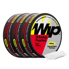 Wip Energy Pouches | 100mg Natural Caffeine | Vitamins and Minerals | Sour Cherry | 15 Pouches Per Can | 3 Cans