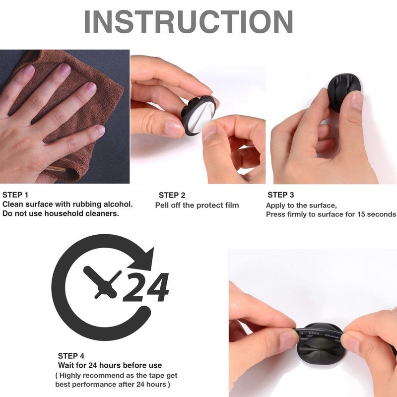 OHill 16-Pack Black Cord Organizer - Adhesive Cable Clips Holder