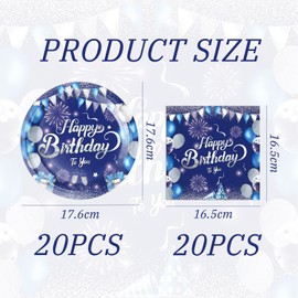 20 Tissues And 20 Plates, Birthday Square Tissues, Blue Party Cutlery, Party Decor Supplies, Dining Table Accessories.