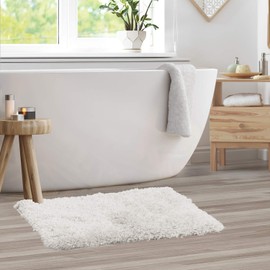 Clara Clark Shaggy Bath Rug with Non-Slip Backing Rubber Super Soft Bathmat, Medium-20 x 32, White